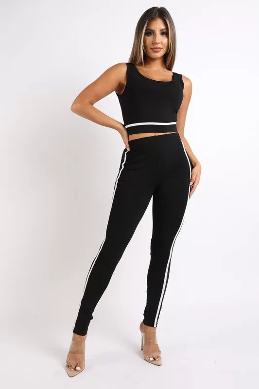 Tank Top & Mesh Contrast Leggings Set