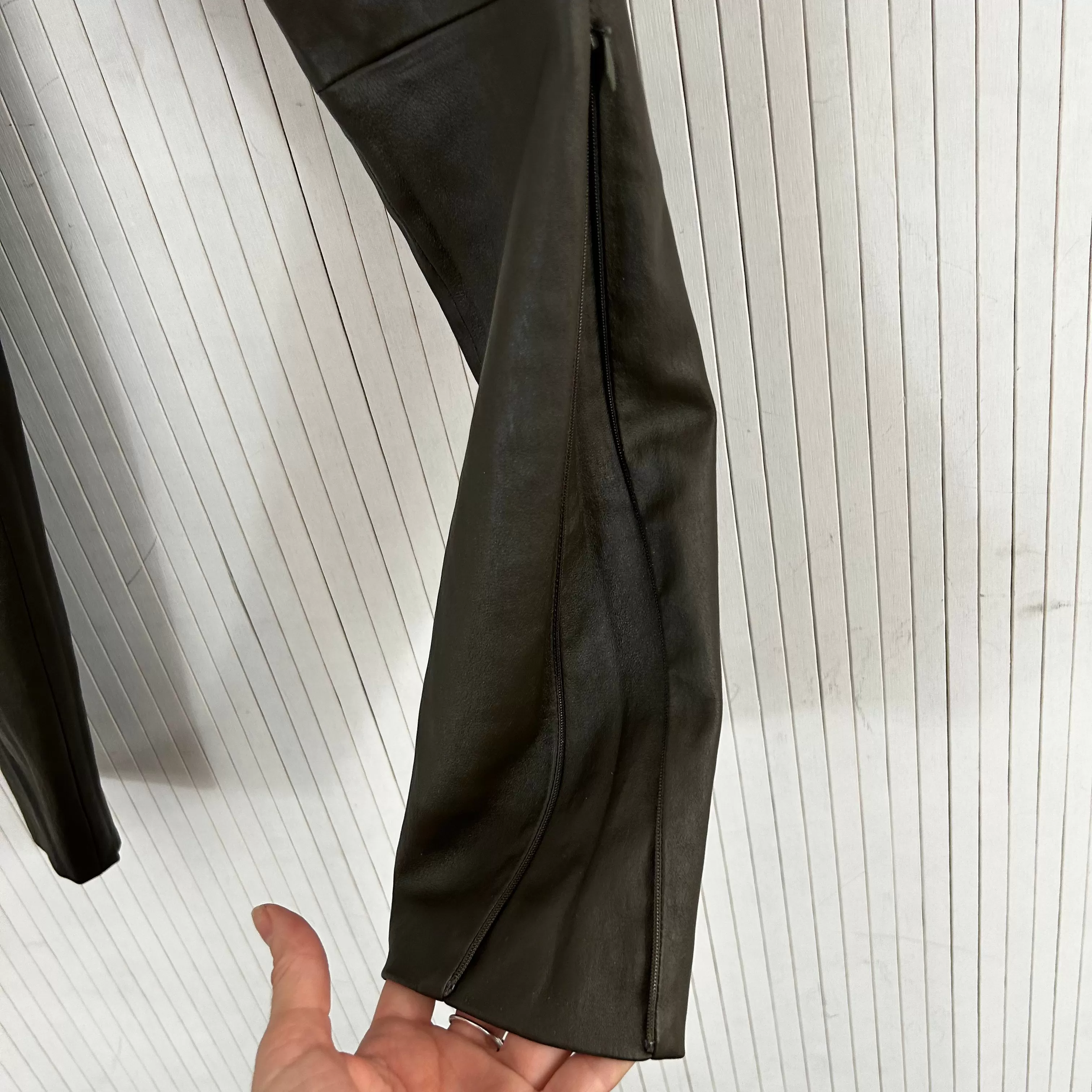 The Row Brand New 1800 Olive Lambskin Silk-Lined Leggings XS