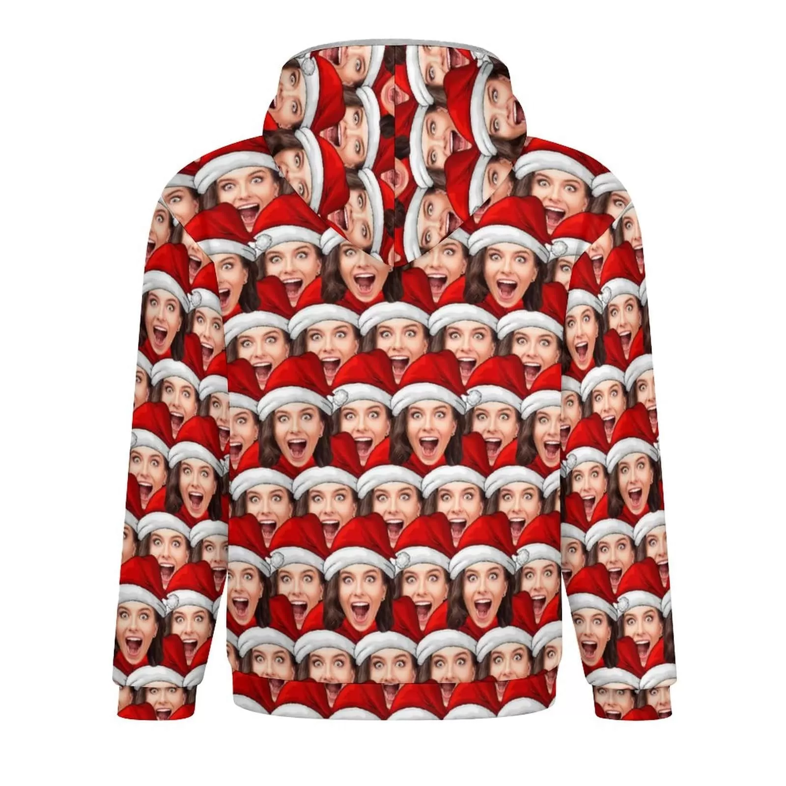 [Thick and Warm]Custom Seamless Face Christmas Hat Full Zip Hoodie Double Layer Fleece Thickened Jacket