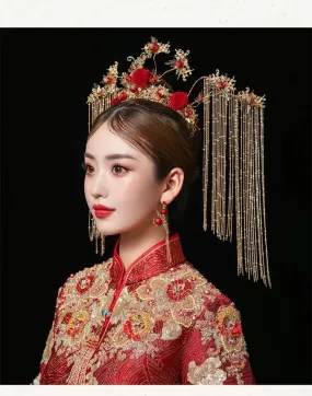 Traditional Chinese Wedding Bride Queen Crown Red Headpieces