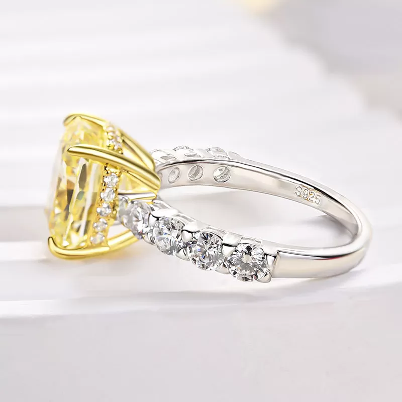 Two-tone Cushion Cut Yellow Gemstone Engagement Ring In Sterling Silver