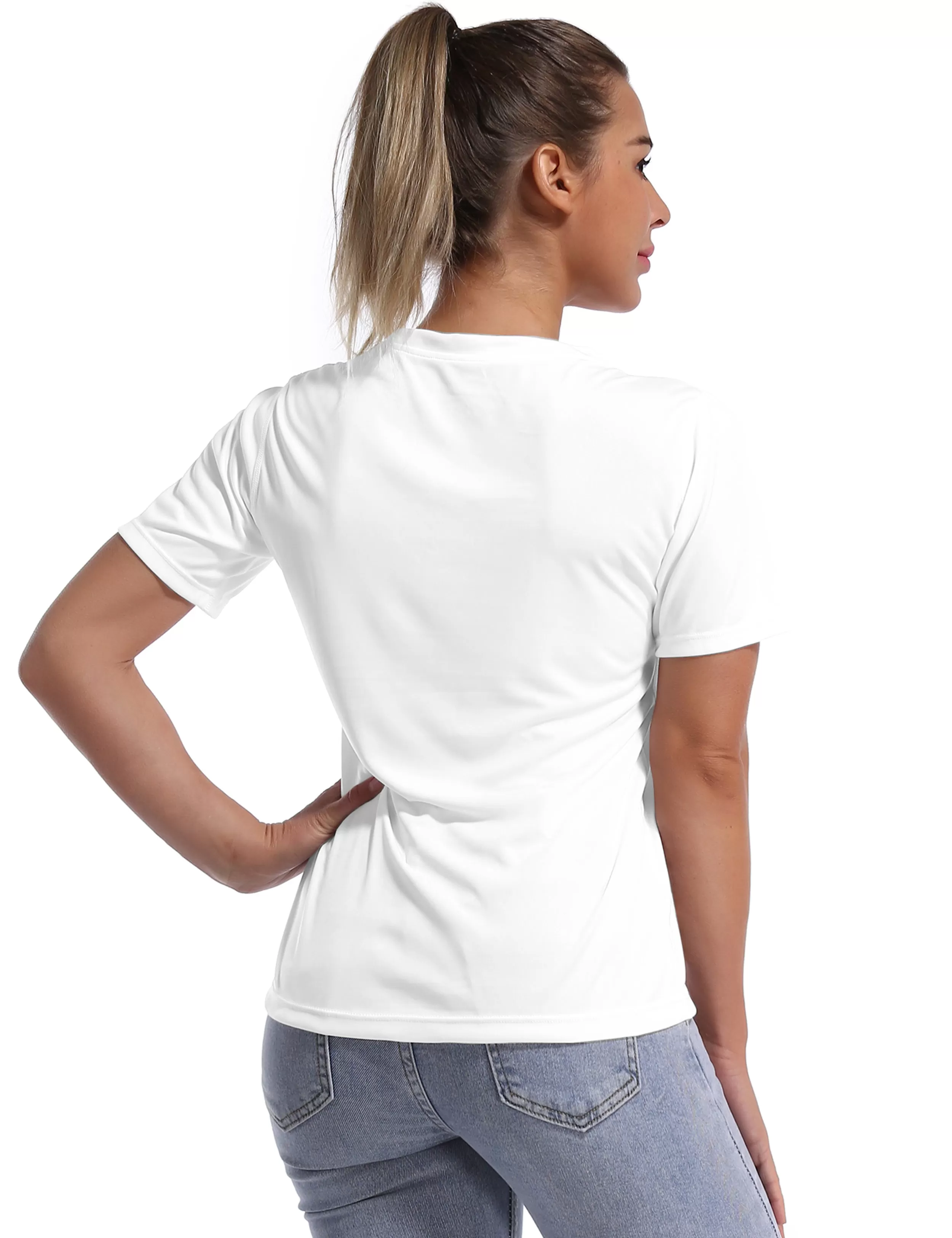 V-Neck Short Sleeve Athletic Shirts white_yogastudio