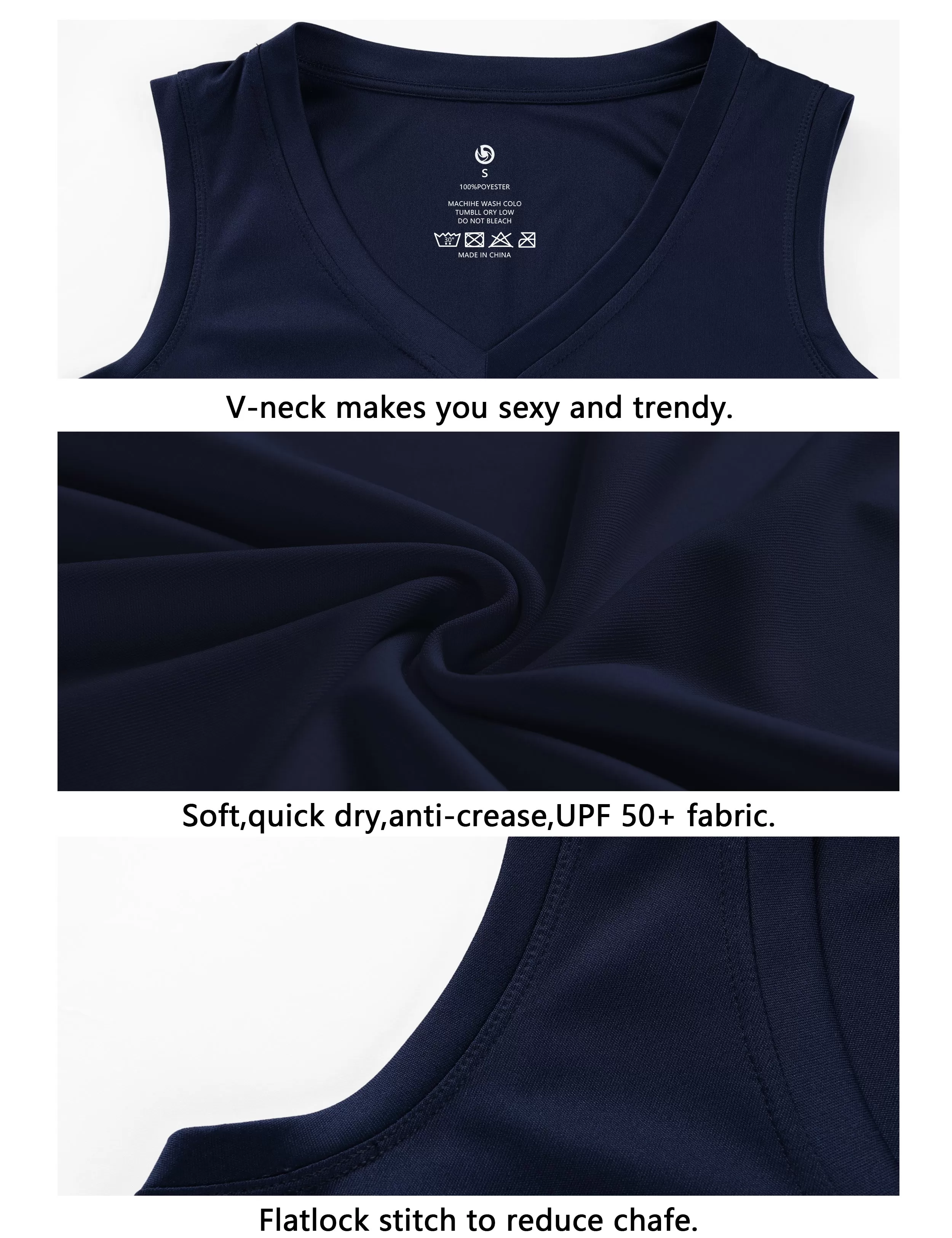 V Neck Sleeveless Athletic Shirts darknavy