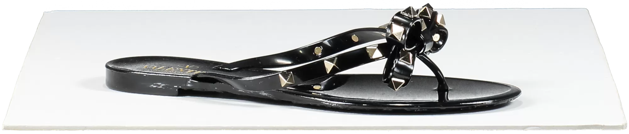 Valentino Garavani Black Rubber Rockstud Bow Thong Sandals UK 5 EU 38 👠