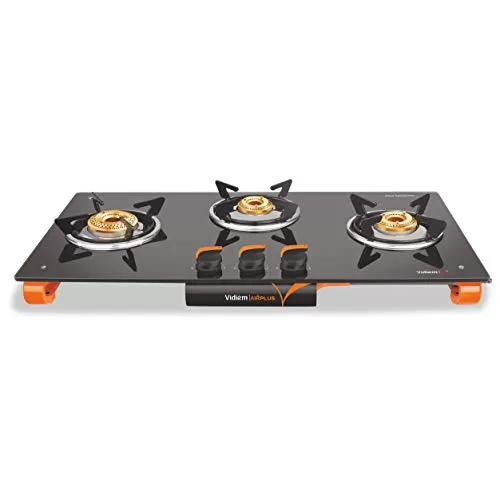 Vidiem Gas Stove G3 121 A Air Plus (Orange) | 3 Burner Gas Stove Frameless | 8mm Glass Gas Stove | Manual Ignition