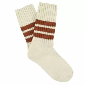 Women Stripes Crew Socks - Ecru / Rust