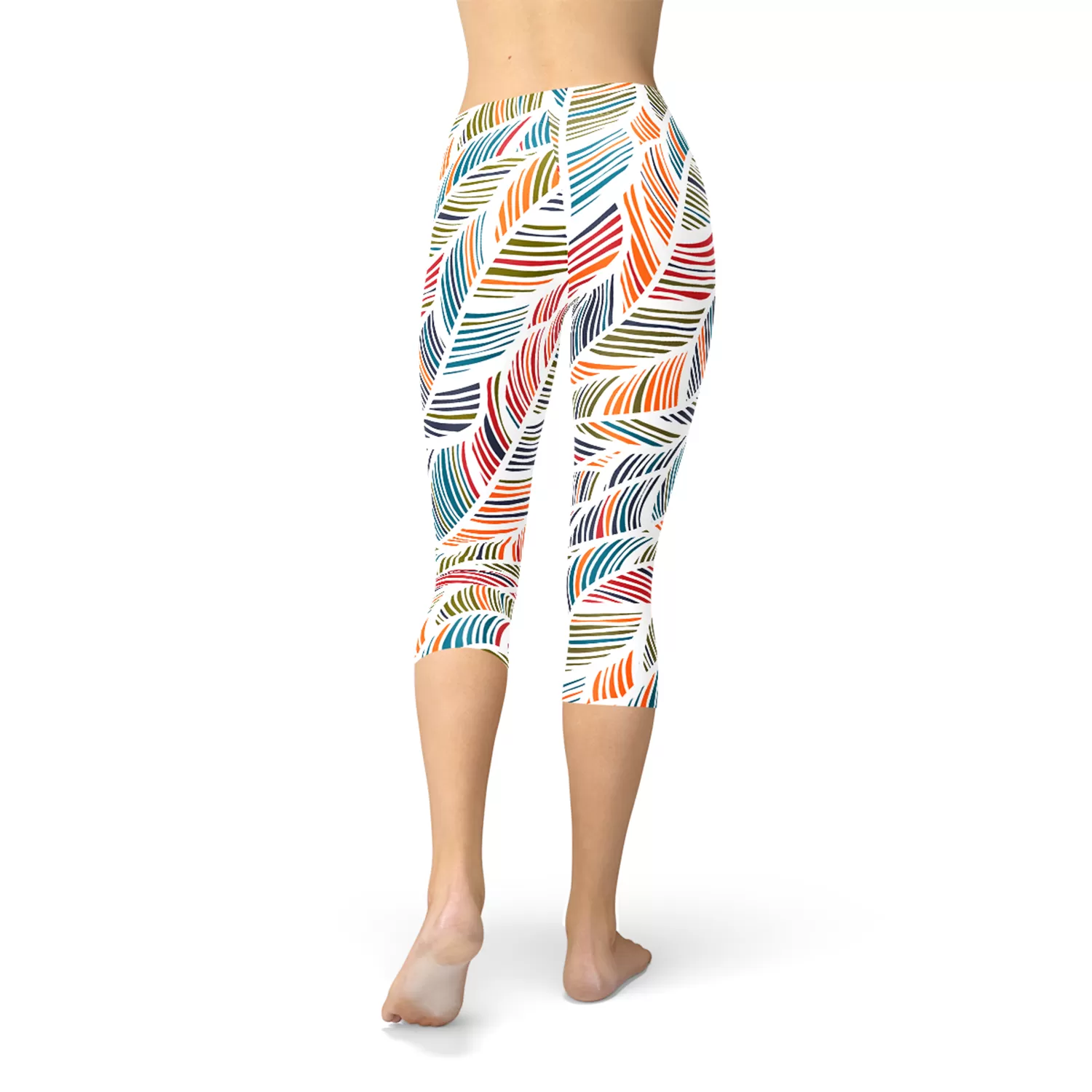 Womens Colorful Feather Fern Capri Leggings