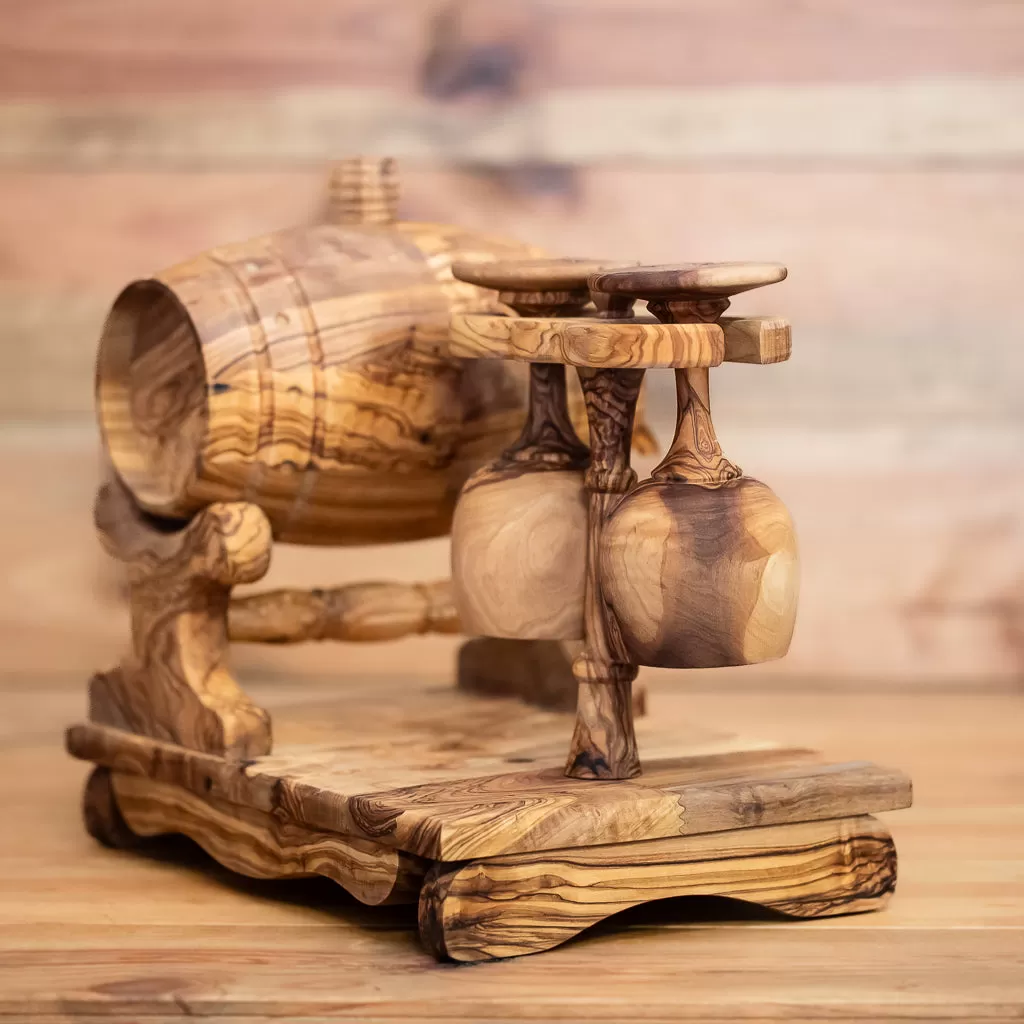 Wooden Barrel and 2 cups set