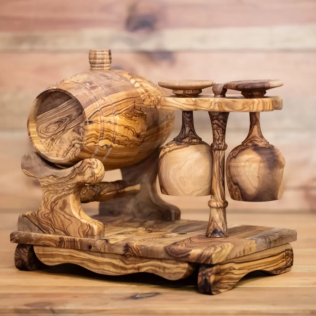 Wooden Barrel and 2 cups set