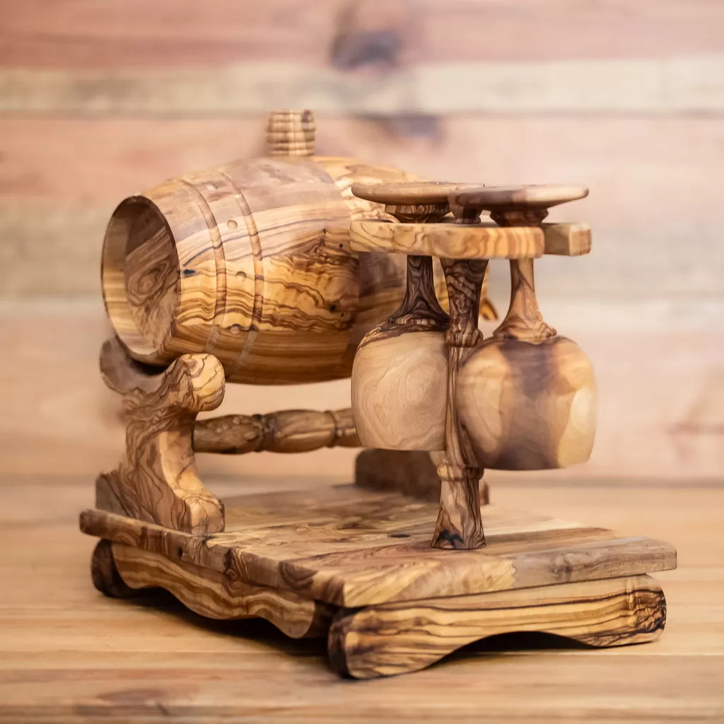 Wooden Barrel and 2 cups set