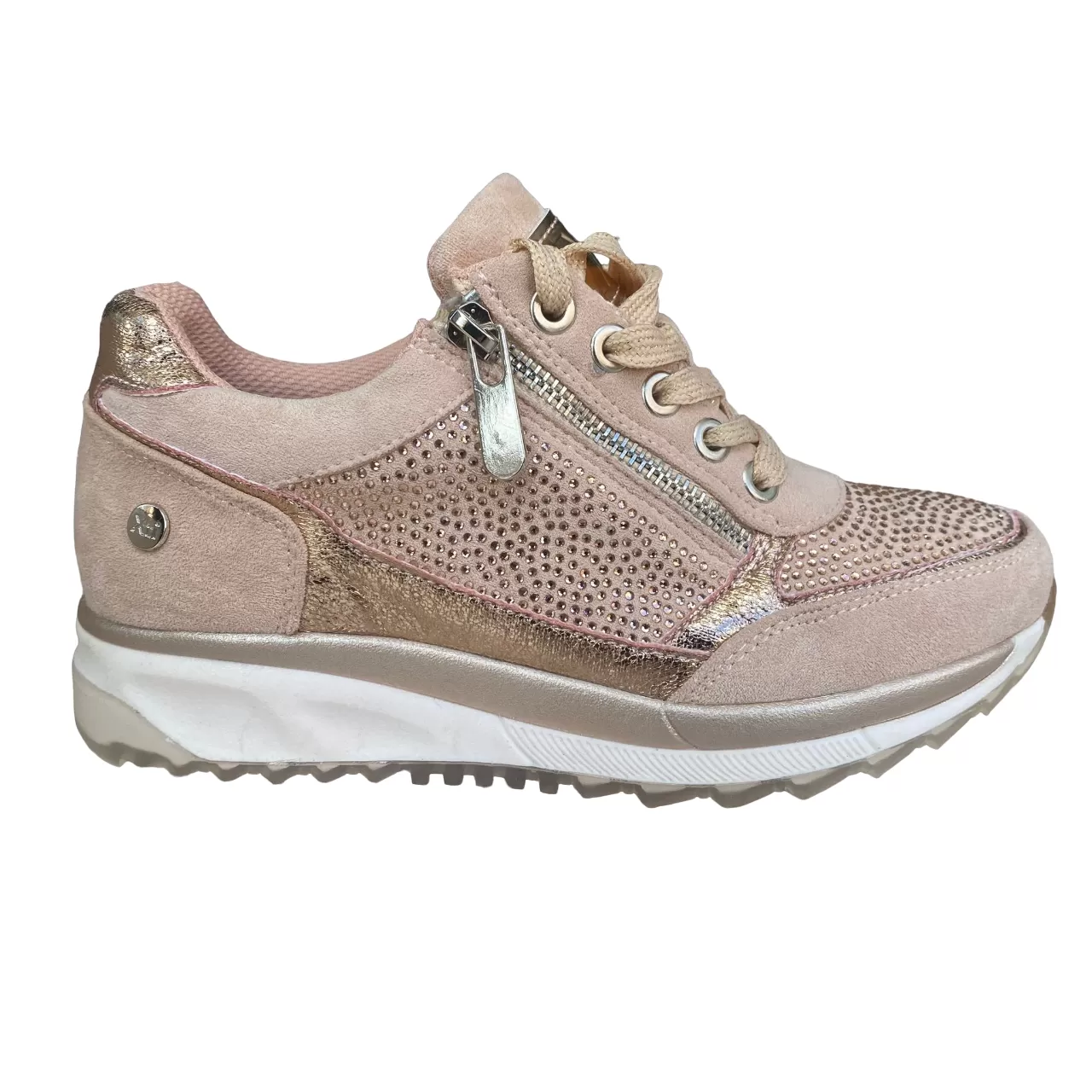 Xti women's casual shoe with lace and zip Zapato 49011 golden pink 