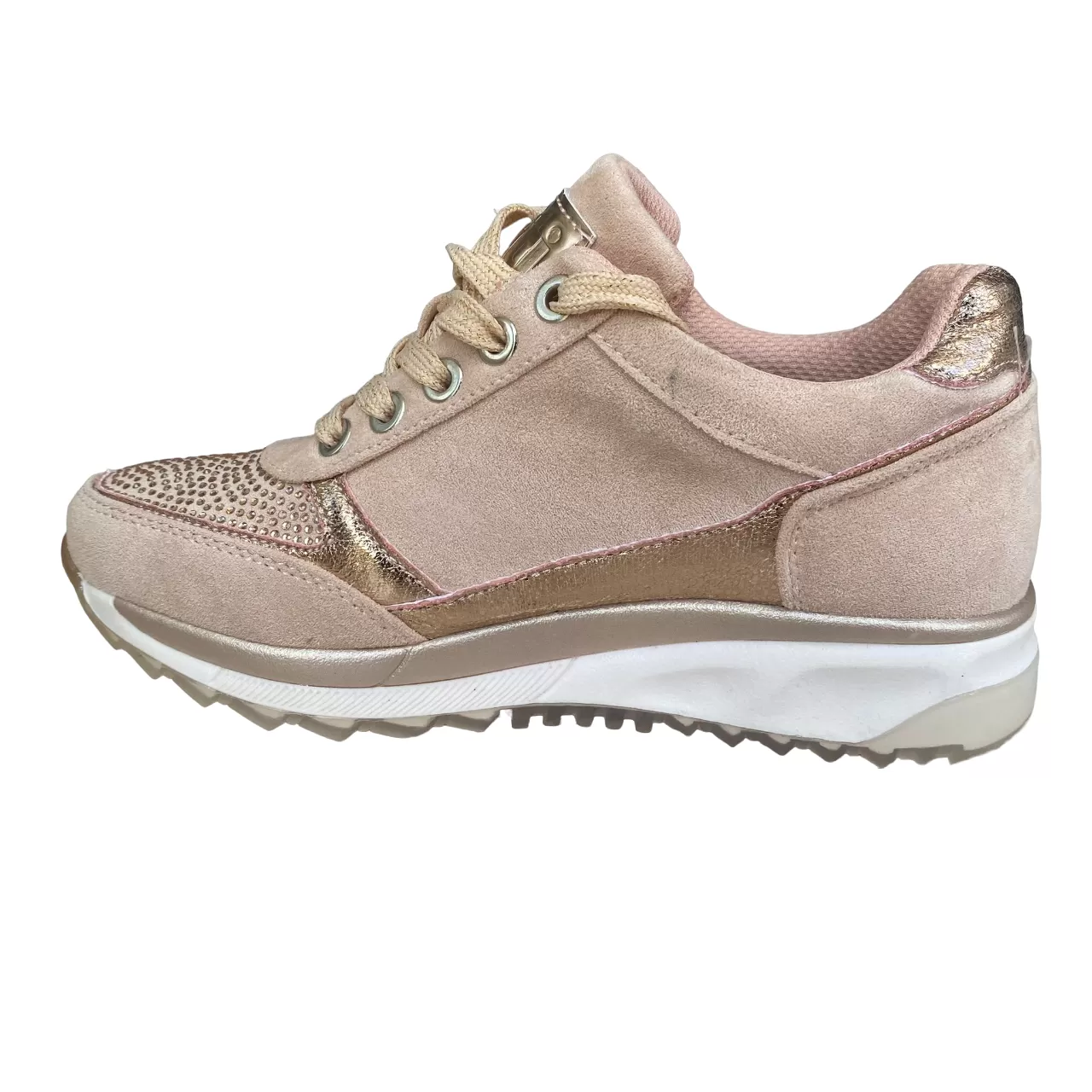 Xti women's casual shoe with lace and zip Zapato 49011 golden pink 