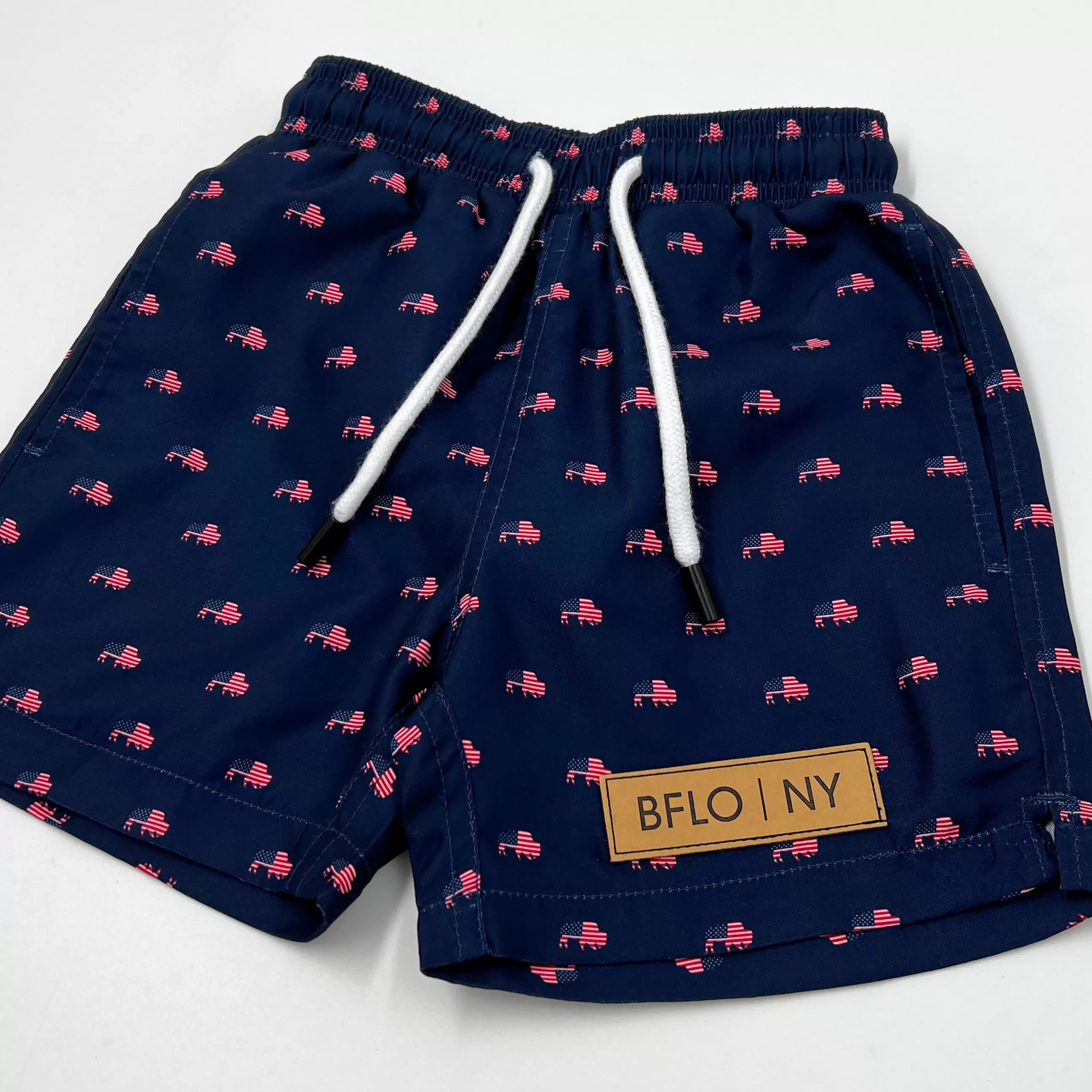 Youth BFLO, NY Navy With Patriotic Herd Buffaloes Swim Shorts